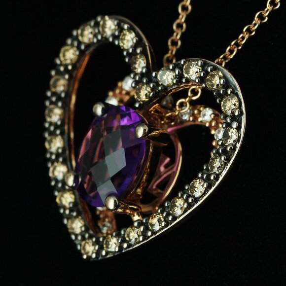 Levian / NEW / Grape Amethyst and Diamond Heart Necklace / 14K Gold - Picture 3 of 7